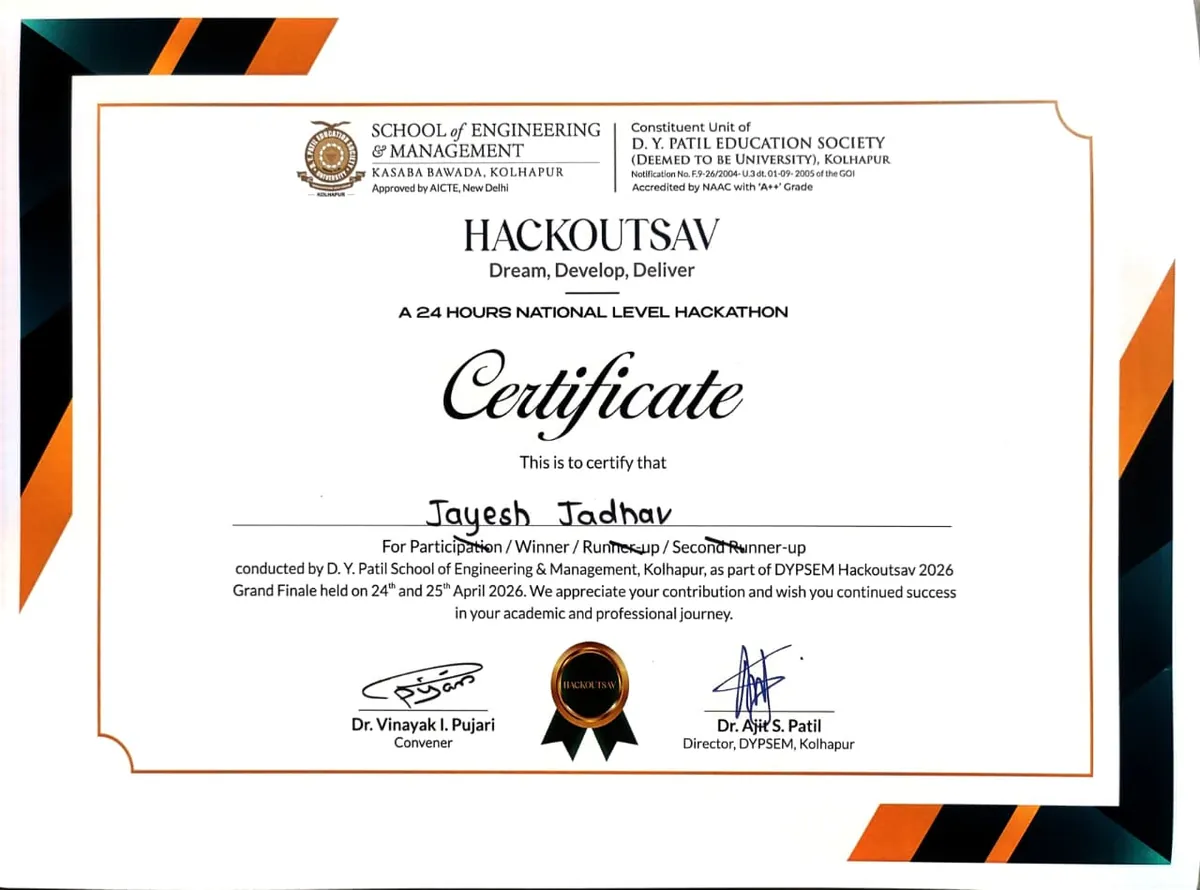 1st Prize โ HackOutsav 2026 certificate